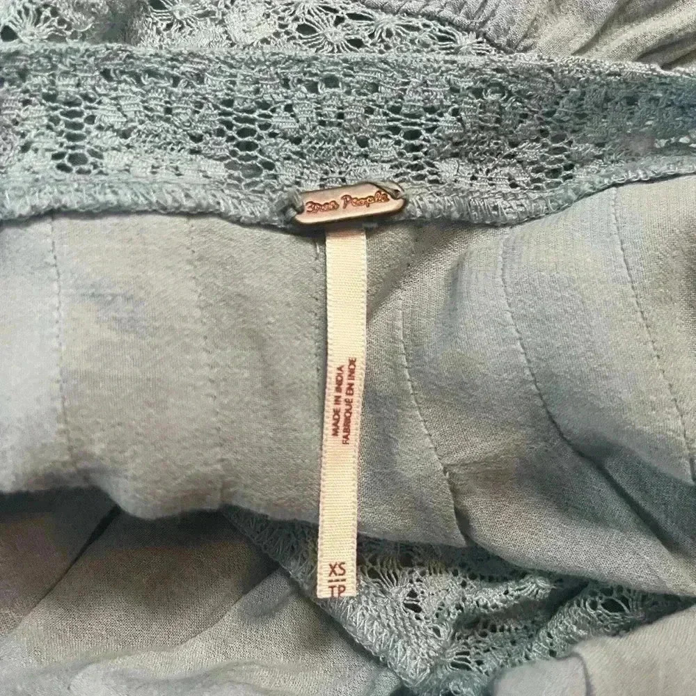 Free People Light Blue Peasant Top with Lace Accents and Tassel Tie Size XS - Picture 5 of 8